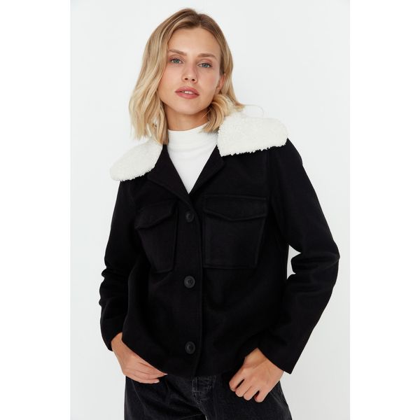Trendyol Trendyol Black Collar Fur Detailed Cachet Coat
