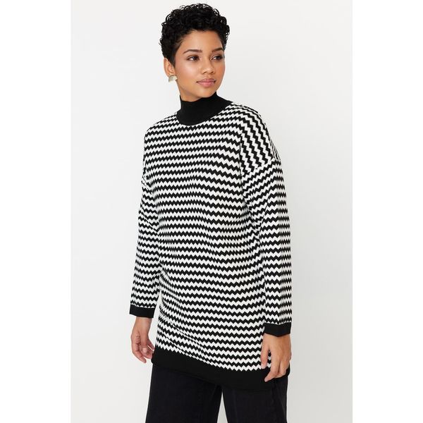 Trendyol Trendyol Black Half Turtleneck Striped Knitwear Sweater