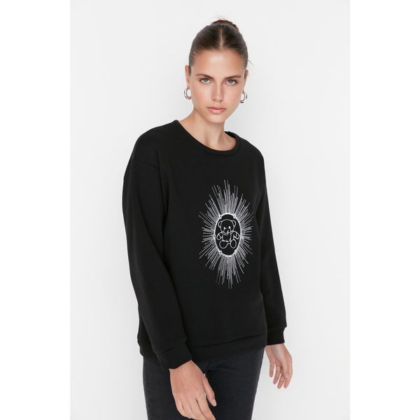 Trendyol Trendyol Black Loose Printed Raised Knitted Sweatshirt