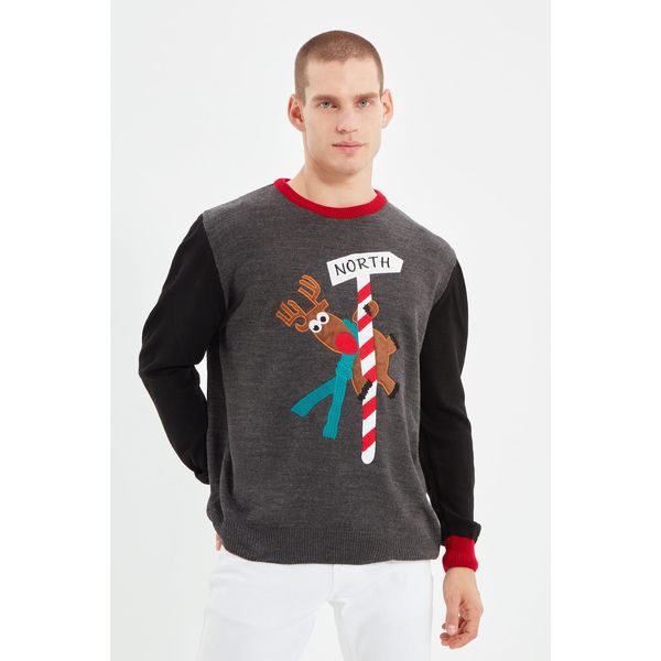 Trendyol Trendyol Black Men Regular Fit Crew Neck Christmas Sweater