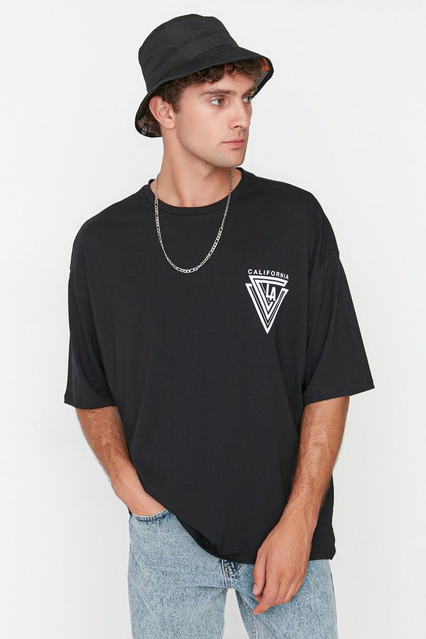 Trendyol Trendyol Black Men's Oversize Short Sleeve Printed T-Shirt