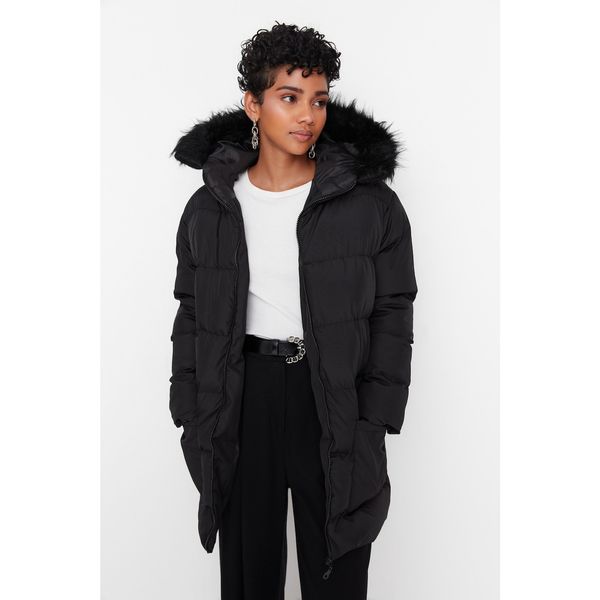 Trendyol Trendyol Black Oversize Fur Hooded Inflatable Coat