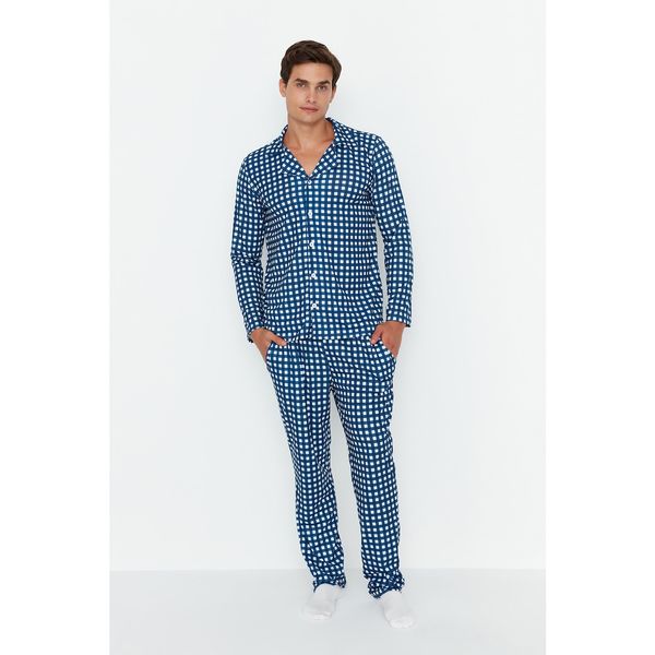 Trendyol Trendyol Blue Men's Regular Fit Knitted Pajamas Set Family Combination
