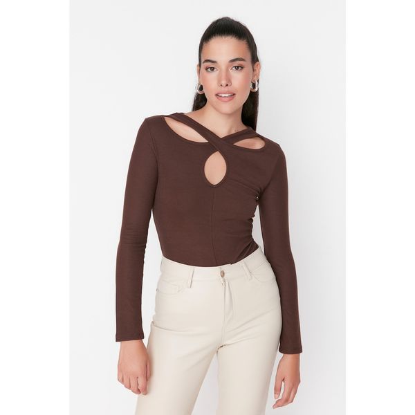 Trendyol Trendyol Brown Cutout Detailed Ribbed Knitted Body