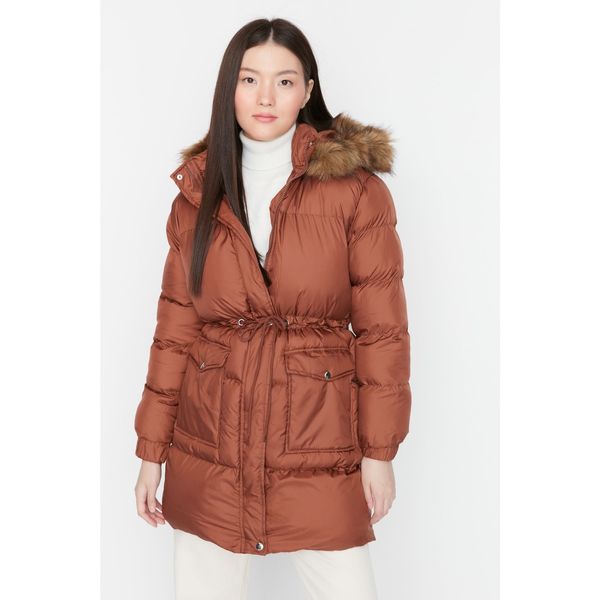 Trendyol Trendyol Brown Oversize Fur Hooded Inflatable Coat