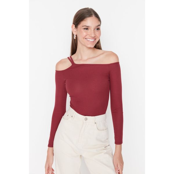 Trendyol Trendyol Burgundy Asymmetrical Collar Fitted Knitted Knitted Snaps Knitted Body