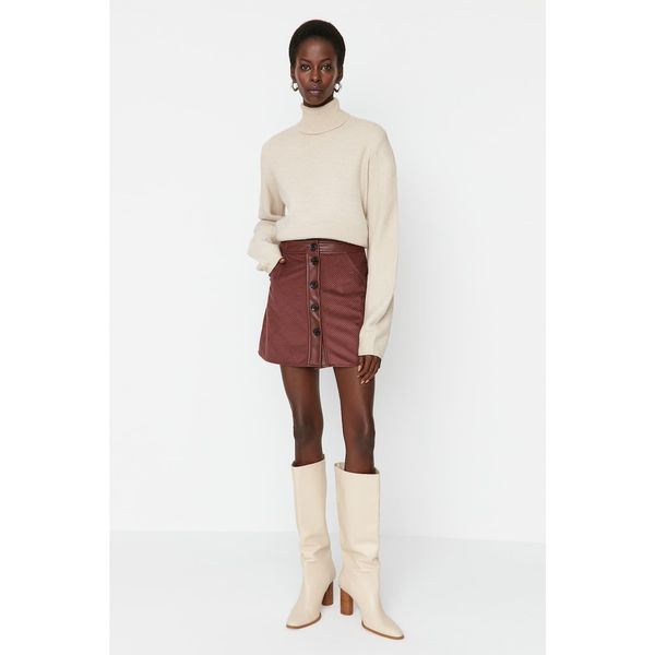 Trendyol Trendyol Burgundy Buttoned Mini Skirt