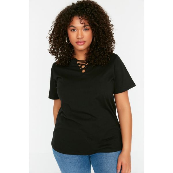 Trendyol Trendyol Curve Black Collar Detailed Knitted T-Shirt