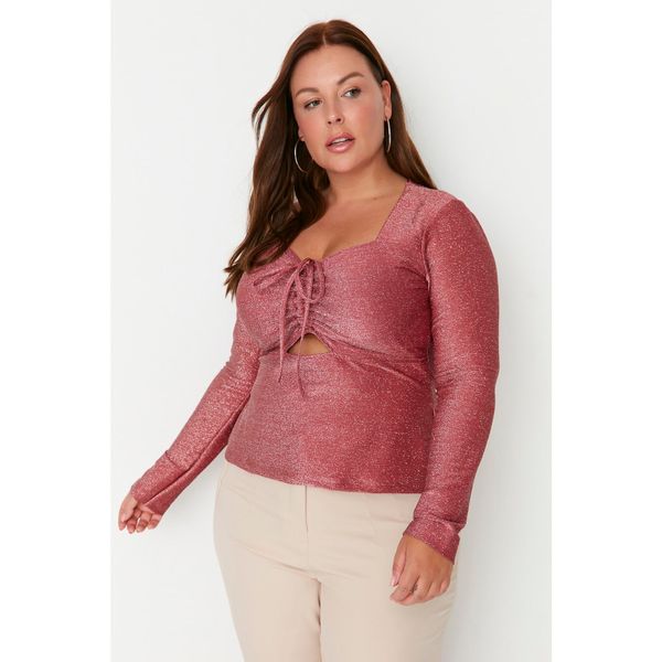 Trendyol Trendyol Curve Dried Rose Cutout Detailed Silvery Knitted Blouse