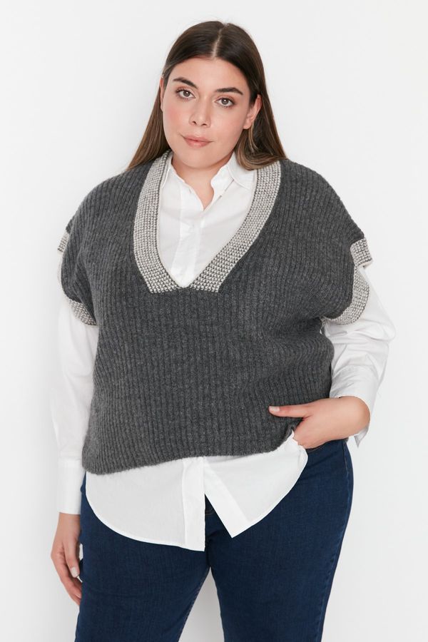 Trendyol Trendyol Curve Plus Size Sweater Vest - Gray
