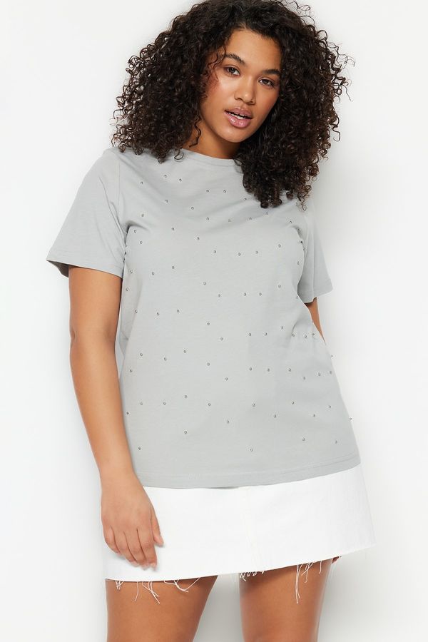 Trendyol Trendyol Curve Plus Size T-Shirt - Gray - Regular