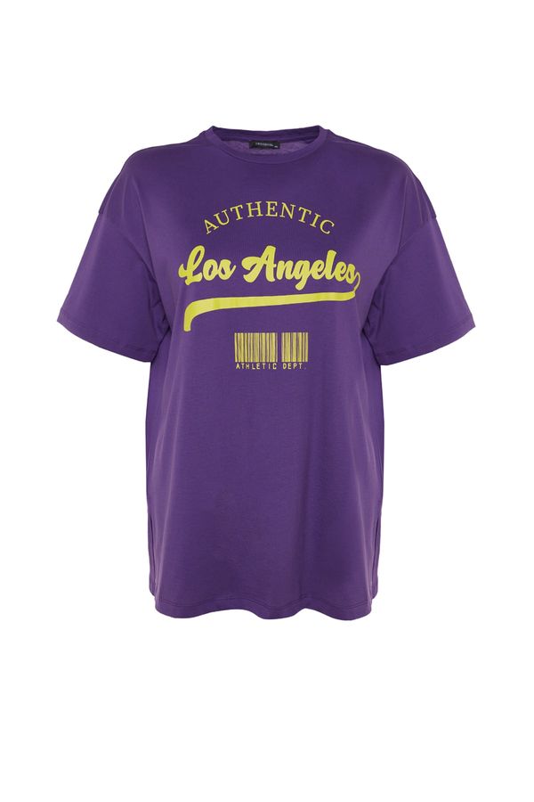 Trendyol Trendyol Curve Plus Size T-Shirt - Purple - Oversize