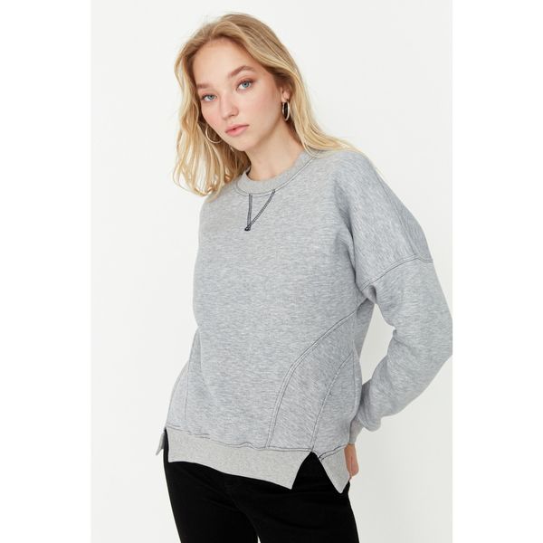 Trendyol Trendyol Gray Stitch Detail Loose Raised Knitted Sweatshirt