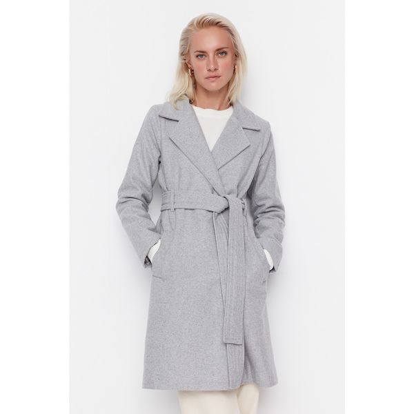 Trendyol Trendyol Gray Wide Belted Wool Cachet Coat