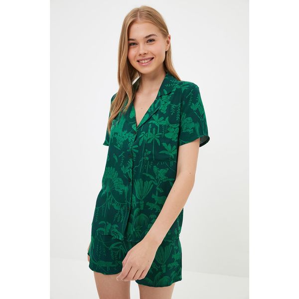 Trendyol Trendyol Green Tropical Patterned Woven Pajamas Set