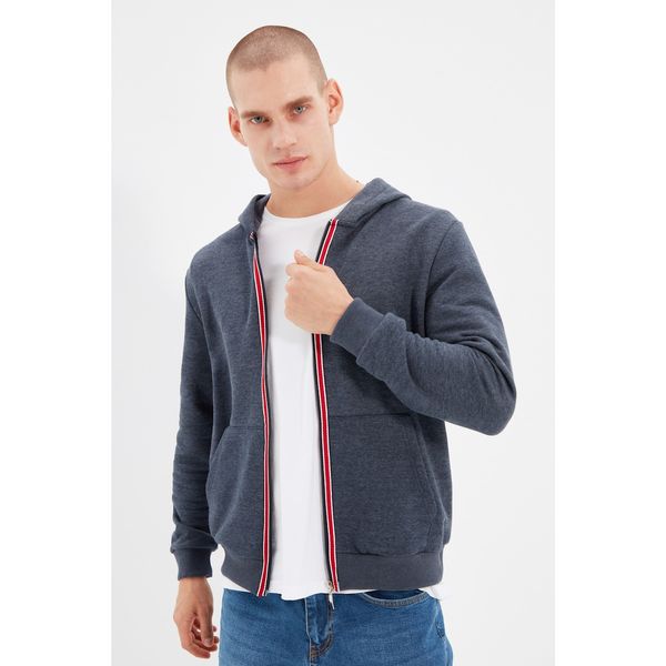 Trendyol Trendyol Indigo Men's Regular Fit Long Sleeve Hooded Striped Sweatshirt
