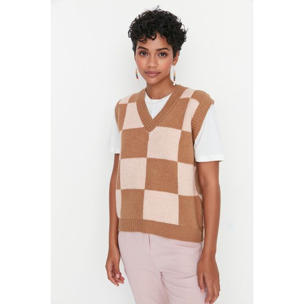 Trendyol Trendyol Light Brown Square Patterned Knitwear Sweater