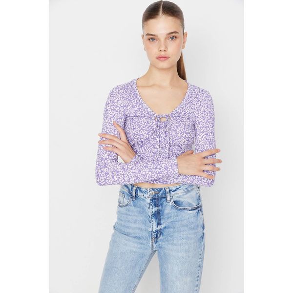 Trendyol Trendyol Lilac Cut Out Detailed Printed Crop Knitting