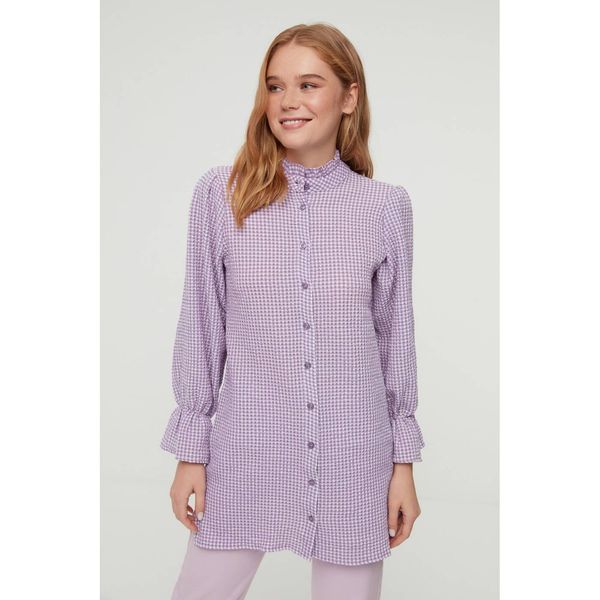 Trendyol Trendyol Lilac Gingham Collar Ruffle Detailed Woven Shirt