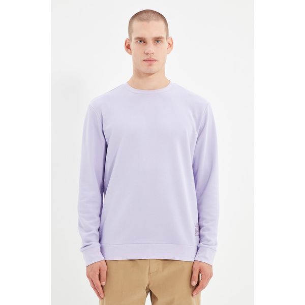 Trendyol Trendyol Lilac Men's Crew Neck Regular Fit Sweatshirt with Slogan Label