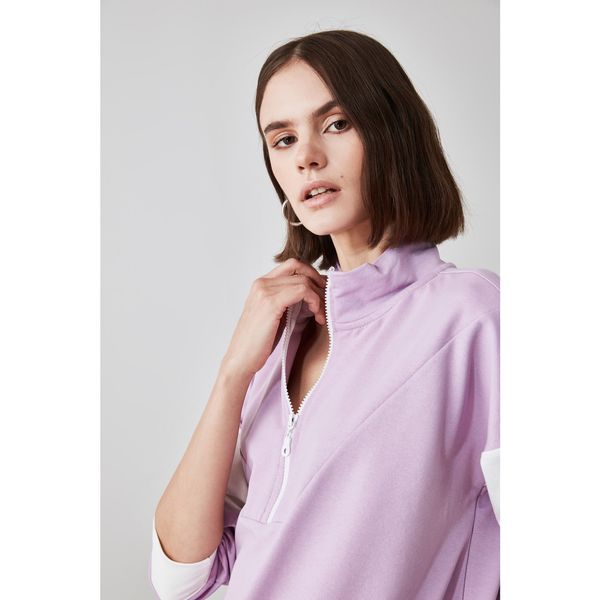 Trendyol Trendyol Lilac Zipper Color Block Basic Dzianinowa Bluza