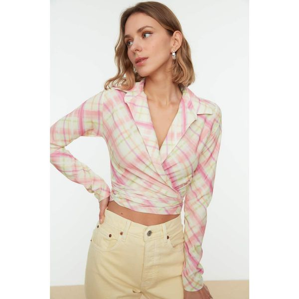 Trendyol Trendyol Multicolored Double Breasted Plaid Knitted Blouse