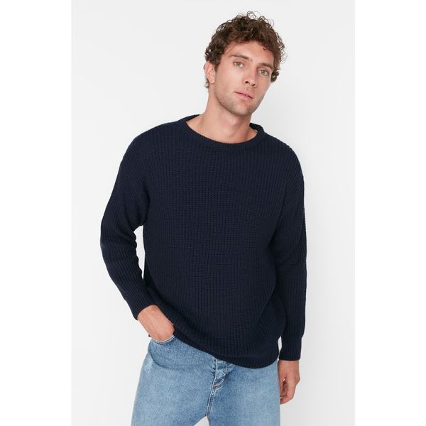 Trendyol Trendyol Navy Blue Men's Oversize Fit Wide Fit Crew Neck Basic Knitwear Sweater