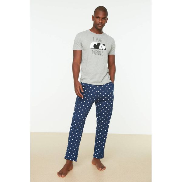 Trendyol Trendyol Navy Blue Men's Regular Fit Printed Knitted Pajamas Set