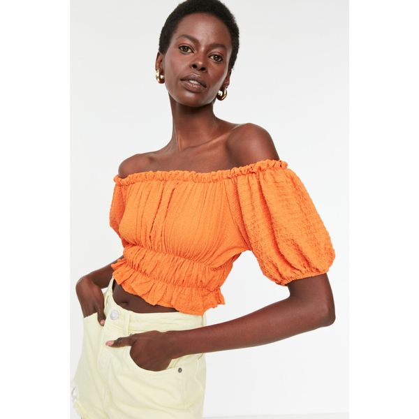 Trendyol Trendyol Orange Carmen Collar Crop Knitted Blouse