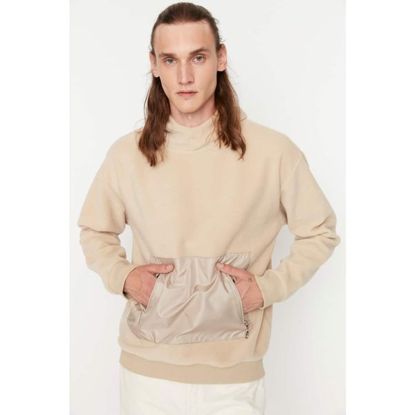 Trendyol Trendyol Stone Men Relaxed Fit Long Sleeve Hooded Zipper Pocket Detailed Paneled Sweatshirt
