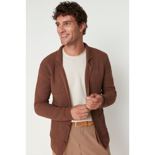 Trendyol Trendyol Tile Men Slim Fit Jacket Collar Textured Pocket Knitwear Cardigan
