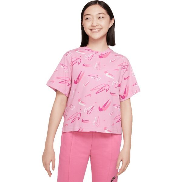 Nike Nike NK NSW TEE BOXY SWOOSHFETTI Koszulka dziewczęca, różowy, rozmiar M