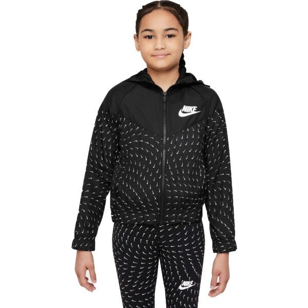 Nike Nike NSW WINDRUNNER AOP Kurtka dziewczęca, czarny, rozmiar L